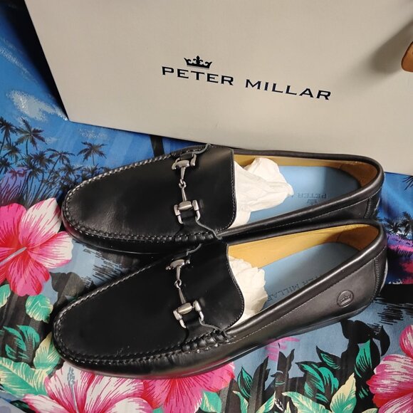 ❤️New Mens PETER MILLAR Black Horsebit Leather Driving Loafers Shoes 9  Dustbag